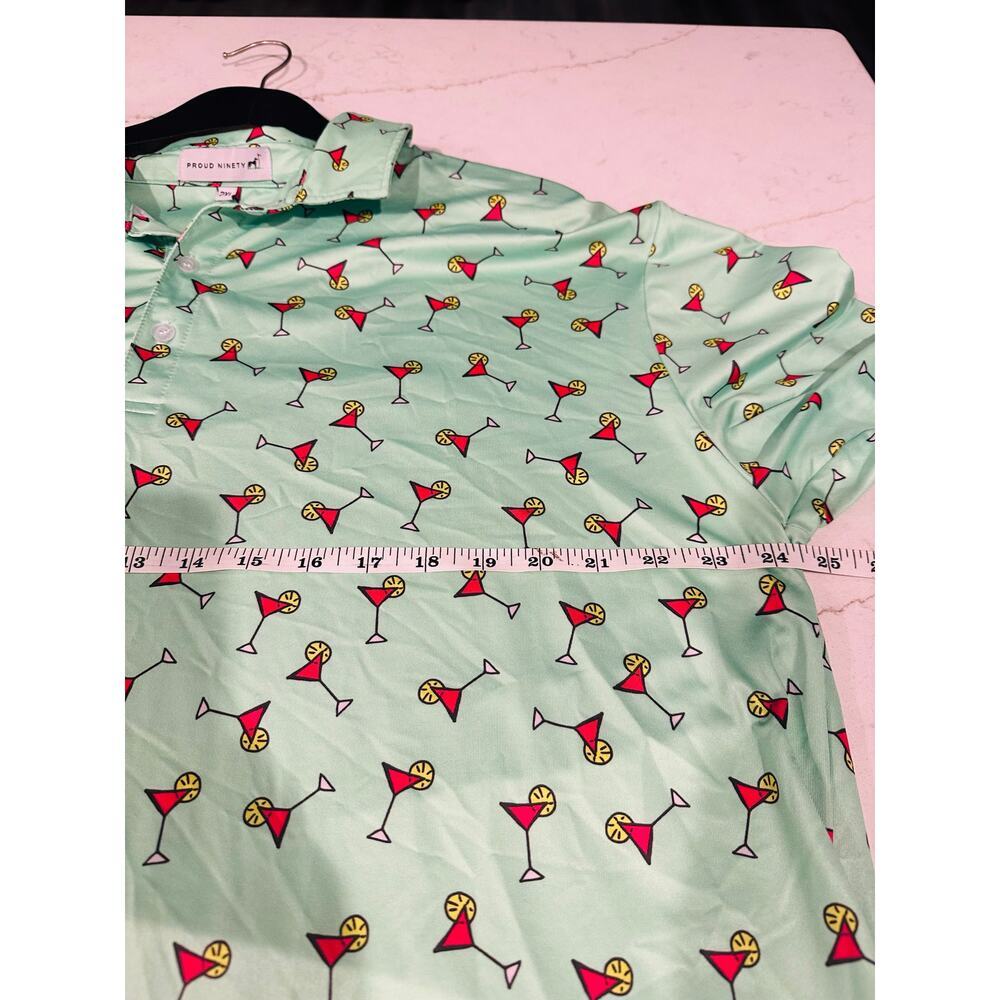 Proud Ninety Men’s 2XL Golf Polo Mint Green Martini Cocktail Print Shirt - Picture 5 of 7